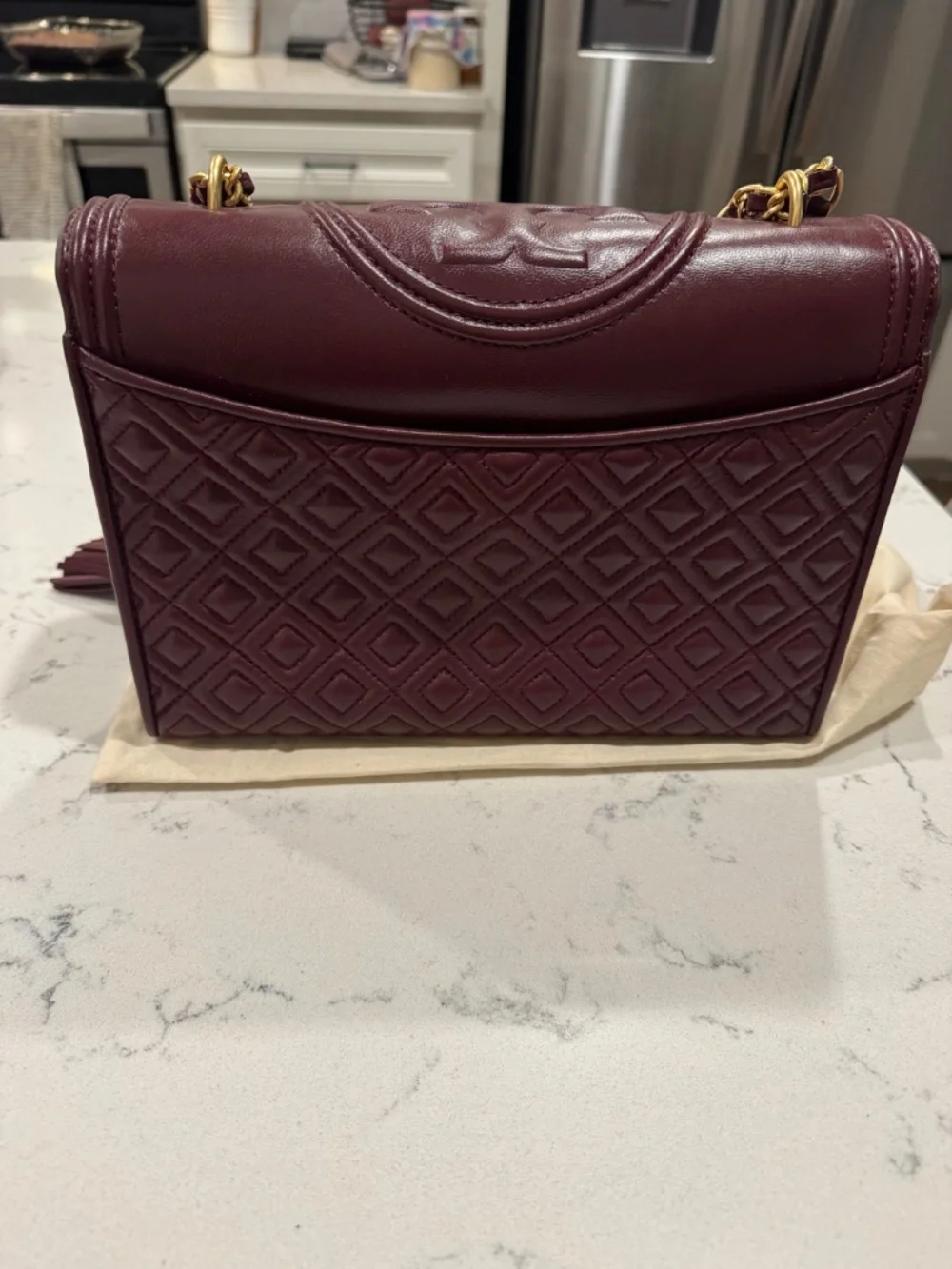 Tory Burch Small Fleming Convertible Shoulder Bag – Burgundy Quilted Leather